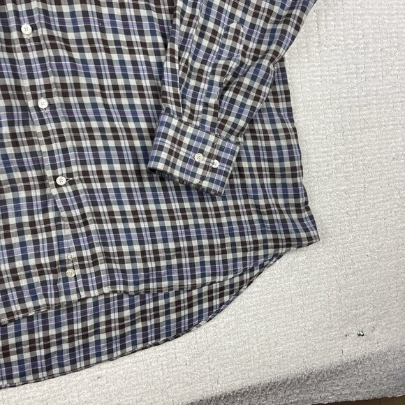 ETRO Shirt Men 44 Plaid Brown/Purple/Blue Preppy Dress Long Sleeve Made in Italy - Picture 8 of 16